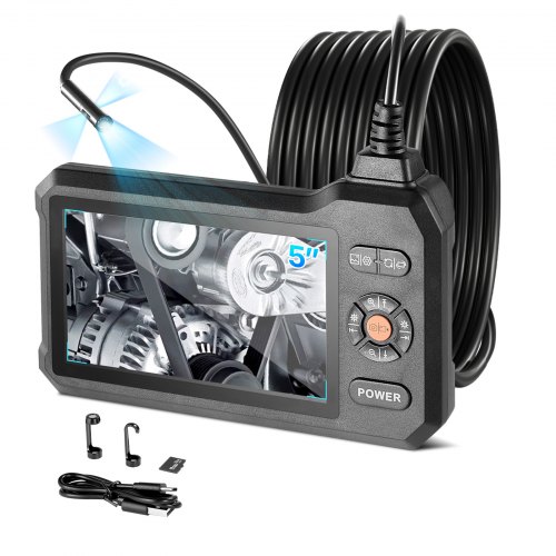 VEVOR Triple Lens Endoskopkamera mit 5 Zoll Bildschirm, 3000mAh Akku Inspektionskamera mit 5m Kabel 8X Zoom 180° Bildrotation IP67 Wasserdicht, 8mm Industrie Endoskop mit Licht für Auto Rohre Abfluss