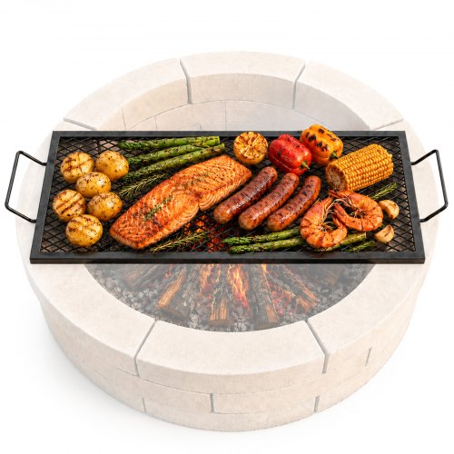VEVOR 810 x 380 x 25 mm X-Marks Feuerstellen-Grillrost, Rechteckiger Grillrost, Lagerfeuer-BBQ-Grillrost aus Stahl mit Griff, Tragbares Camping-Kochgeschirr für Partytreffen im Freien, Schwarz