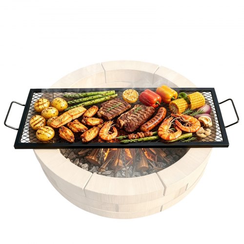 VEVOR 1110 x 380 x 25 mm X-Marks Feuerstellen-Grillrost, Rechteckiger Grillrost, Lagerfeuer-BBQ-Grillrost aus Stahl mit Griff, Tragbares Camping-Kochgeschirr für Partytreffen im Freien, Schwarz