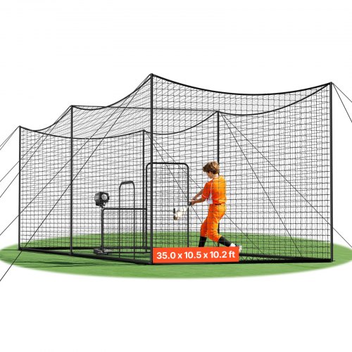 VEVOR Baseball Schlagkäfig (Rechteckig) Netz 10668x3200x3100 mm, Tragbares Trainingsnetz mit 45-lagigem & Geknotetem HDPE-Gewebe & Langen Positionierungsseilen, inkl. Softball Trainingskäfignetz FXZTKWTG35YCK22M0001V0