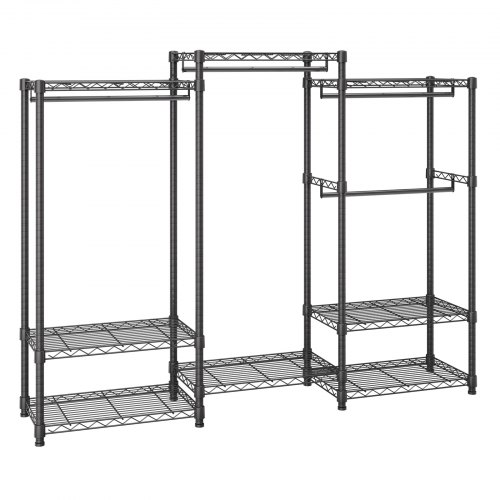 VEVOR Mobiler Kleiderständer Garderobenständer 362 kg Belastbar, Freistehender Kleiderständer 174x180x45 cm 3 Kleiderstangen, Multifunktional 8-lagig, für Schlafzimmer, Wäscheraum, Ankleidezimmer
