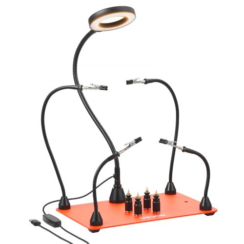 

VEVOR Löthilfe Dritte Hand, Magnetische Lötstation, Lötwerkzeug mit 4 flexiblen Armen, mit LED-Vergrößerungslampe, 4 PCB-Säulenhaltern & Basis, für Reparaturen, Basteln, Hobby, Heimwerken