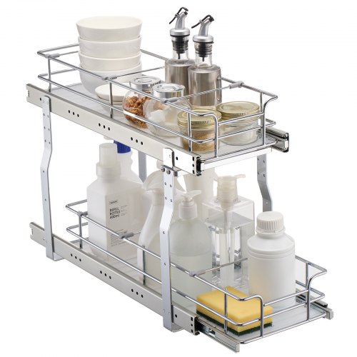 VEVOR Ausziehbarer Spülschrank-Organizer mit 2 Ebenen unter Waschbecken (215x533x385 mm) Gewürzregal Küchenregal Lagerregal Organizer für Küche Badezimmer 245x563x485 mm (Einbaumaß)