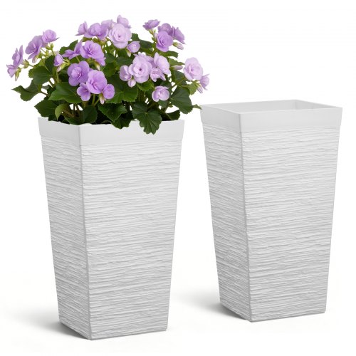 VEVOR Pflanztopf 300x300x580 mm 2er-Set, Blumentopf, Blumenkübel, PP-Pflanzgefäß, Planzkübel, Pflanzkasten mit Innentopf & Abflusslöchern, Geeignet für Zimmer- & Gartenpflanzen, Weiß