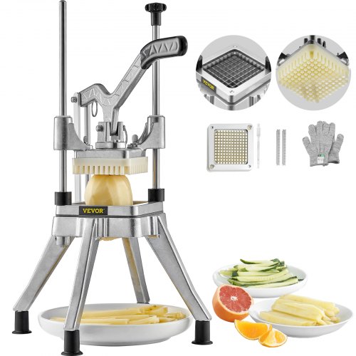 VEVOR Kartoffelschneider Pommes Frites Schneider 0,64cm Frittenschneider Gemüseschneider Kommerzieller Zerkleinerer Obstschneidemaschine mit 2 Ersatzklingen, Edelstahl Zerhacker Gemüseschneider