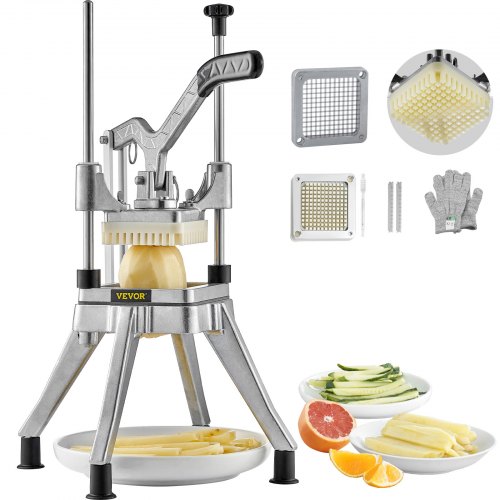 

VEVOR Kartoffelschneider Pommes Frites Schneider 0,64cm Frittenschneider Gemüseschneider Kommerzieller Zerkleinerer Obstschneidemaschine mit 2 Ersatzklingen, Edelstahl Zerhacker Gemüseschneider
