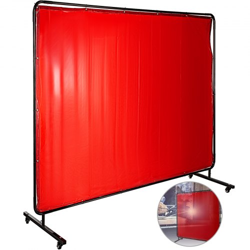 

VEVOR vinyl schweißvorhang 183 cm x 244 cm Schweißvorhang rot Schweißen Vorhang mit Gestell schwer entflammbares Vinyl