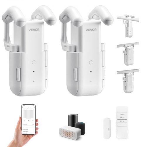 

VEVOR automatischer Vorhangöffner 2 Stk. (App & Fernbedienung & Sprachsteuerung) Gardinenöffner, kompatibel mit Alexa & Google Home, mit Lautlosmodus & Timer, für Raffrollos U-/I-Schienen
