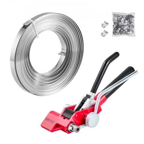 VEVOR 3 tlg. Stahlband Umreifungsset, Manuelle Umreifungsgerät mit 30,5 m Metallband, 100 Metallklammern und Schneider, pefekte Werkstattausstattung für industrielle Verpackung, Transport und Lager