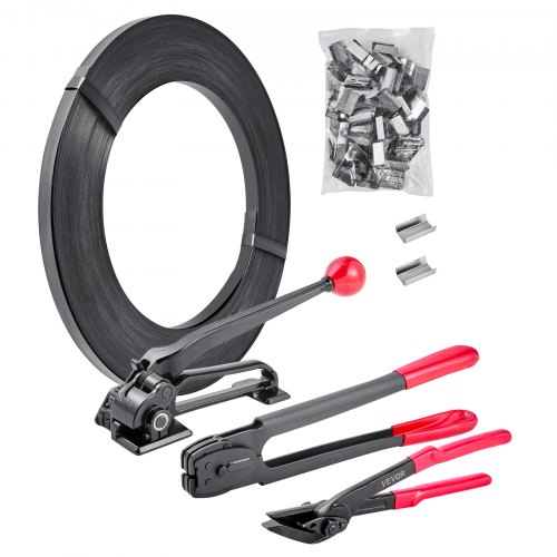 VEVOR 5 tlg Stahlband Umreifungsset, manuelle Umreifungsgerät mit 183 m Metallband, 300 Metallklammern und Schneider, pefekte Werkstattausstattung für industrielle Verpackung, Transport und Lager