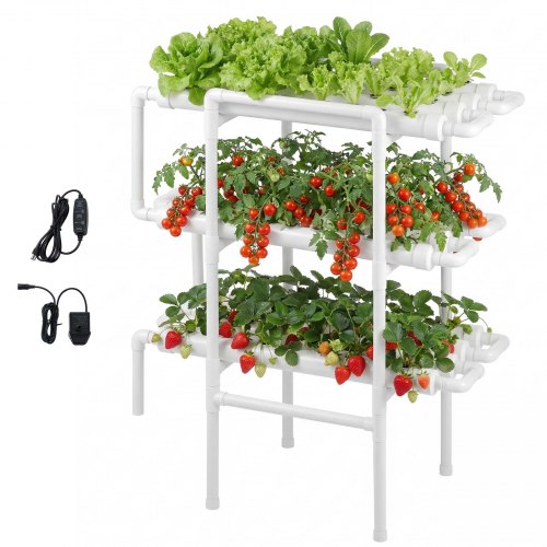 

VEVOR Hydroponisches Pflanzensystem, 3-Ebenen, 108 Steckplätze, UPVC-Rohr-Anbausystem mit Zeitschaltuhr, Hydroponik Turm, Anzucht Set, Hydroponic Grow Kit für Gemüse, Obst & Kräuter, Weiß