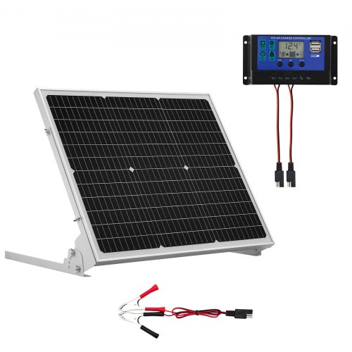 VEVOR 12V Monokristallines Solarpanel-Kit 50W, Batterieladegerät mit verbessertem MPPT-Controller & verstellbarer Halterung, IP65 wasserdicht für Auto, Boot, Wohnmobil, Anhänger, Hausdach