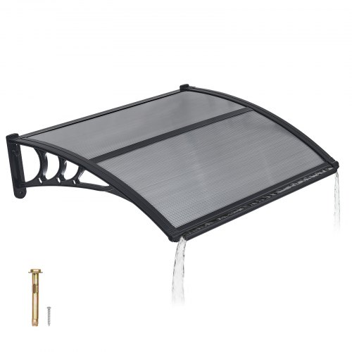 VEVOR Vordach für Haustür 755x1000 mm, Pultbogenvordach, Überdachung mit Entwässerung & ABS-Halterung, Regen-, Schnee- & Sonnenschutz, Polycarbonat-Türdach für Veranda & Terrasse, Rauchgrau