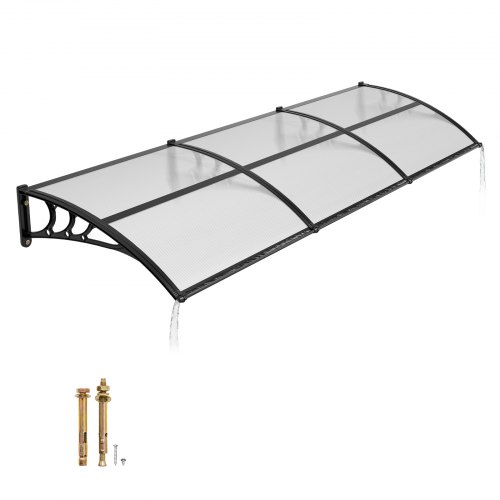 VEVOR Vordach für Haustür 965x2975 mm, Pultbogenvordach, Pultvordach mit Entwässerung & ABS-Halterung, Regen-, Schnee- & Sonnenschutz, Polycarbonat-Überdachung für Veranda & Terrasse, Transparent