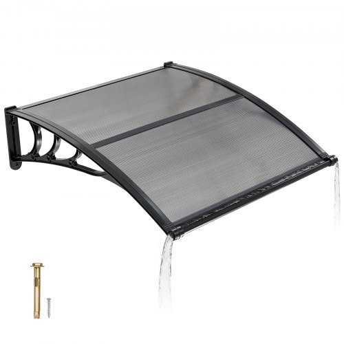 VEVOR Vordach für Haustür, 965x1017 mm, Pultbogenvordach, Überdachung mit Entwässerung & ABS-Halterung, Regen-, Schnee- & Sonnenschutz, Polycarbonat-Türdach für Veranda & Terrasse, Rauchgrau