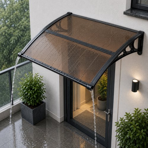 VEVOR Vordach für Haustür 965x1017 mm, Pultbogenvordach, Pultvordach mit Entwässerung & ABS-Halterung, Regen-, Schnee- & Sonnenschutz, Polycarbonat-Türüberdachung für Veranda & Terrasse, Braun
