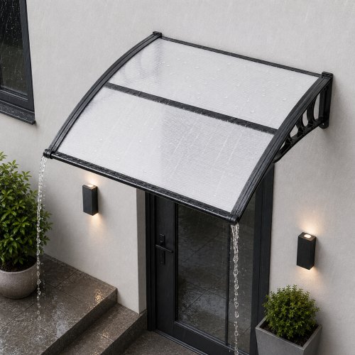 VEVOR Vordach für Haustür 965x1017 mm, Pultbogenvordach, Pultvordach mit Entwässerung & ABS-Halterung, Regen-, Schnee- & Sonnenschutz, Polycarbonat-Türüberdachung für Veranda & Terrasse, Transparent
