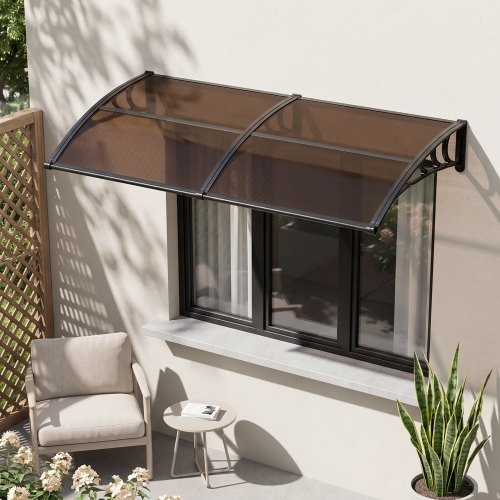 VEVOR Vordach für Haustür 965x1987 mm, Pultbogenvordach, Pultvordach mit Entwässerung & ABS-Halterung, Regen-, Schnee- & Sonnenschutz, Polycarbonat-Türüberdachung für Veranda & Terrasse, Braun