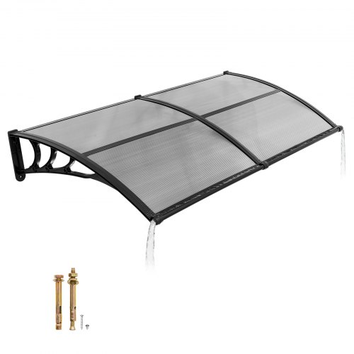 VEVOR Vordach für Haustür, 965x1987 mm, Pultbogenvordach, Überdachung mit Entwässerung & ABS-Halterung, Regen-, Schnee- & Sonnenschutz, Polycarbonat-Türdach für Veranda & Terrasse, Rauchgrau