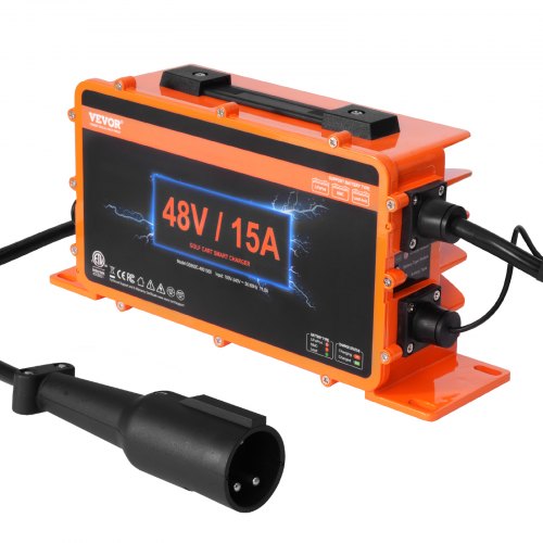 VEVOR 48-Volt-Golfwagen-Batterieladegerät, 15 Ampere, intelligentes Batterieladegerät mit 3-poligem Rundstecker, kompatibel mit Blei-Säure-AGM/GEL/EFB MF Flooded NMC LiFePO4-Batterien für Club Car