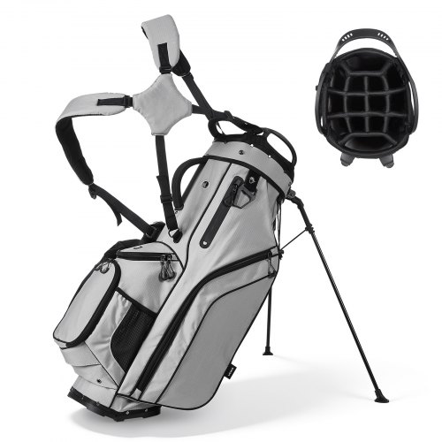 VEVOR Golfbag mit 14-facher Einteilung, 2 in 1 Golftasche mit Standfüßen Doppelschultergurt Durchgehenden Trennfächern Regenhaube Stautaschen, Caddybag aus Leichtem Polyester für Herren Damen