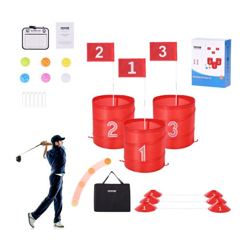 

VEVOR Golfspiel Set, 3-Loch-Golfplatz, Übungsspiele für Golf im Eimer, Golf-Chipping-Spiel für den Außenbereich, tragbares Outdoor-Golfspiel für Rasen, Hof, Camping, Park, Strand