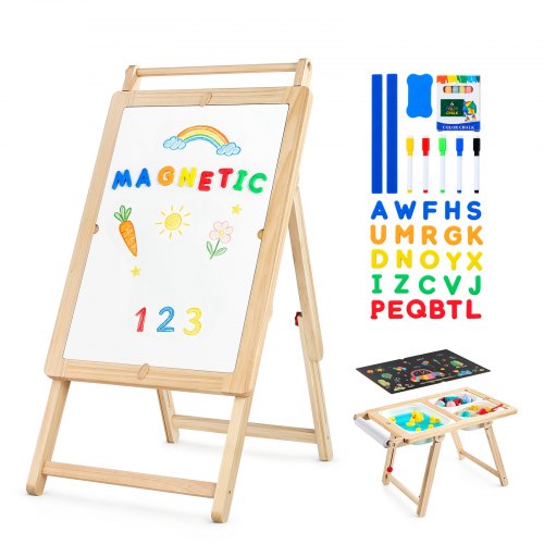VEVOR Sensorischer Tisch, 7-in-1 Kindertisch, Aktivitätstisch/Staffelei aus Holz mit Doppelseitiger Tafel, Aufbewahrungsboxen, Spiel-Sand- & Wassertisch, für Kinder im Alter von 3-6 Jahren