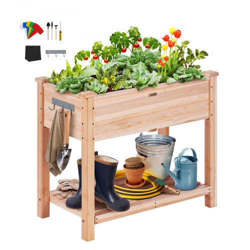 VEVOR Hochbeet Holz Pflanzkübel mit Ablage Blumenkasten 75kg Tragfähigkeit Garten Pflanzkasten Terrassen Gemüsebeet Gartenbeet Pflanzbeet 86x46x76cm ideal für den Anbau von Gemüse Obst Kräutern