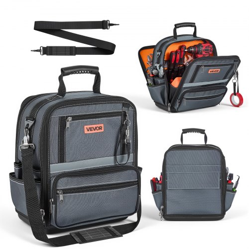 

VEVOR Werkzeugtasche 33,5x23x39cm, Aufbewahrungstasche mit 24 Innen- & 10 Außenfächern, Wasserfester Werkzeug-Organizer aus Polyester mit Schultergurt & Reißverschluss, Werkzeugbeutel für Handwerker