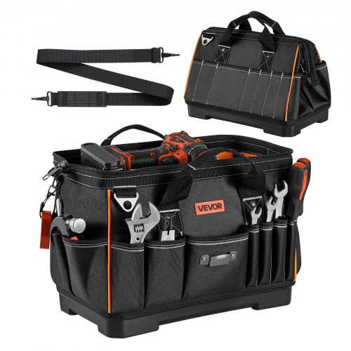VEVOR Werkzeugtasche 41x23x25cm, Aufbewahrungstasche mit 14 Innen- & 19 Außenfächern, Wasserfester Werkzeug-Organizer aus Polyester mit Schultergurt & Reißverschluss, Werkzeugbeutel für Handwerker