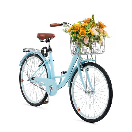 

VEVOR Cruiser Fahrrad (Reifendurchmesser 660,4 mm) Beach Fahrrad mit großem Korb & Gepäckträger, Cruiser-Fahrrad mit verstellbarem Sitz, für Radfahren & Trainieren & Einkaufen Hellblau