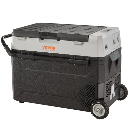 

VEVOR Camping Kühlschrank 53 L Kühlbox, 12 / 24 V Rollbare Elektrische Gefrierbox 2 in 1 Doppelzone, Auto Kühlschrank Kompressor zum Warmhalten und Kühlen 60 W Tragbar Handgriff Boot, Lkw, Mobil Grau