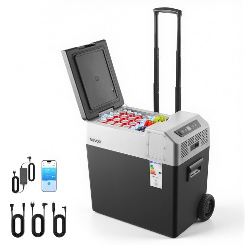 

VEVOR Kompressor Kühlbox 50 L, Auto Kühlschrank mit Griff, App-Steuerung & Rädern, 12 V/24 V DC, 100–240 V AC, -22 °C bis 10 °C, Elektrische Gefrierbox für LKW, Van, Wohnmobil, SUV & Camping