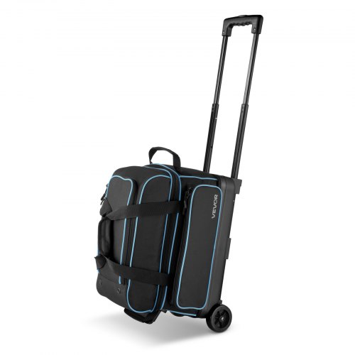 

VEVOR Bowlingballtasche für 3 Bälle mit Doppelrollen & separatem Fach für Schuhe (bis US-Größe 16) & übergroßer Zubehörtasche, einziehbarer Griff lässt sich auf 105 cm ausziehen Schwarz + Blau