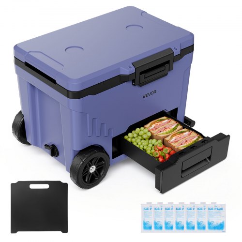 VEVOR 42,57 L Passive Kühlbox Tragbare Isolierbox für Camping Outdoor Sport, Auslaufsicher, Hält 48 Stunden Kühl, Isolierte Kühlbox mit Eisbereich, Stabilem Griff und Getrennten Trocken- und Nasszonen