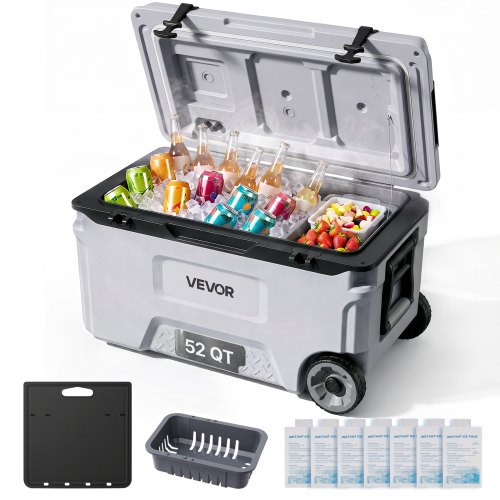 VEVOR Kühlbox, 49 L Passiver Kühlbehälter mit Rädern, Hält Lebensmittel bis zu 48 Stunden Kühl, Isolierbox mit Eisretention, Coolbox ohne Strom, Ultraleicht für Picknicks, Grillen & Camping