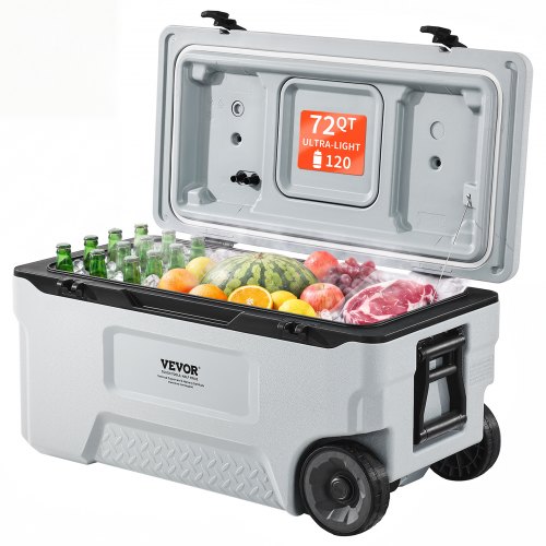 VEVOR tragbare Kühlbox (74 Qt / 120 Dosen) mit Eisspeicherung & robusten Griffen & Getränkehalter, isolierte tragbare Kühlbox aus stabilem Material, geeignet für Familienpicknicks und lange Reisen