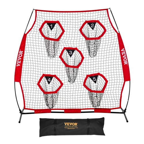 VEVOR Fußballtrainer Wurfnetz Übungsnetz (208 x 91 x 189 cm) mit 5 Zieltaschen & tragbarer Aufbewahrungstasche & Gurten & knotenlosem Netz, Training für die Passgenauigkeit des Quarterbacks, rot