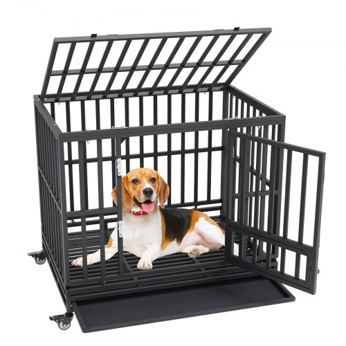 VEVOR Hundekäfig 107x77x94cm Hundebox aus Rostfreiem verzinktem Stahlrohr mit elektrostatischer Lackierung Hundegitterbox mit 3 Türen und abnehmbarer Auffangschale Hundetransportbox Transportkäfig
