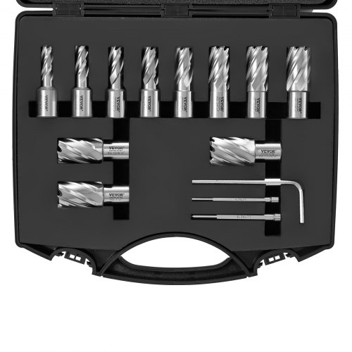 VEVOR Kronenbohrer-Set Metall 13 tlg. 7/16, 1/2, 9/16, 11/16, 5/8, 3/4, 13/16, 7/8, 15/16, 1, 1-0,16cm Kernbohrer-Satz 25.4mm Schnitttiefe Ringschneider-Set, Zubehör für Magnetbohrmaschinen