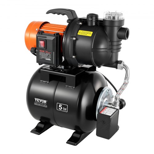 

VEVOR Hauswasserwerk 1,1 kW 5300 L/h Jetpumpe mit 19 L Druckbehälter, 51 m Förderhöhe, inkl. Filter, Rückschlagventil & Kunststoffpumpenkopf, zur Automatischen Gartenbewässerung & Hauswasserversorgung
