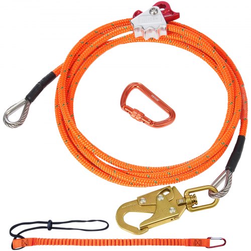 VEVOR Flipline mit 12,7 mm Stahlkern, 4,8 m Flipline zum Baumklettern mit Karabinerhaken aus legiertem Stahl und Karabiner aus Aluminiumlegierung, 35,7 kN Bruchspannung zur Absturzsicherung