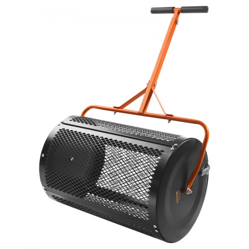 VEVOR Kompoststreuer und Torfstreuer, 61 cm Rasenstreuer mit Walze und höhenverstellbarem T-förmigem Griff, Gartenstreuer mit Stahlgitterkorb und seitlichen Verriegelungen, zum Ausbringen von Mist und Mutterboden, schwarz