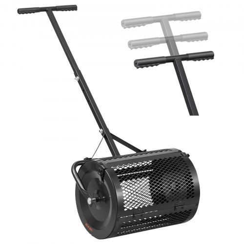 VEVOR Compoststrooier 34 L, 42 cm brede turfstrooier met T-vormig handvat, turfstrooier, in 3 standen in hoogte verstelbaar, gepoedercoat stalen compostrol, meststrooier voor planten en zaaien, zwart