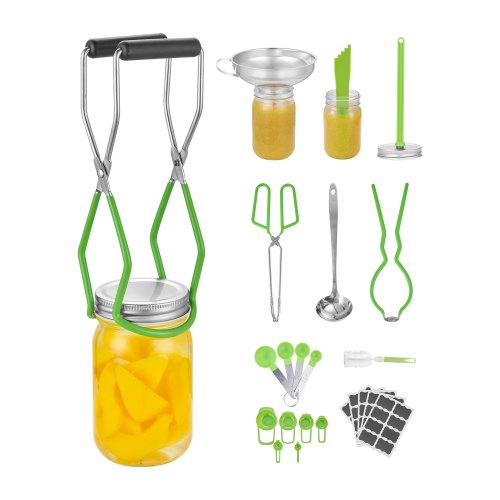 VEVOR Einmachzubehör Starter-Kit 9-teiliges Einmachwerkzeug-Set im Wasserbad für Anfänger (Schöpfkelle, Messlöffel, Messerbecher, Trichter, Zange, magnetischer Glasheber, Glasschlüssel)