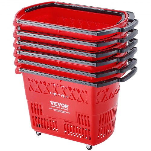 

VEVOR Einkaufstrolley Kunststoff 6-teilig 39 l Griff Rot