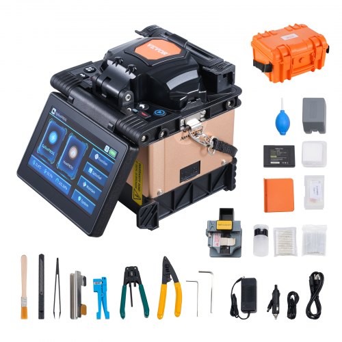 

VEVOR Glasfaser-Spleißgerät, 4 Motoren, Ausrichtungs-Spleißgerät, 6 s Spleißen & 13 s Aufheizen, Fiber Fusion Splicer mit 5-Zoll-Touchscreen, 3-in-1-Faserhalter, 7800 mAh Akku für SM MM DS NZDS