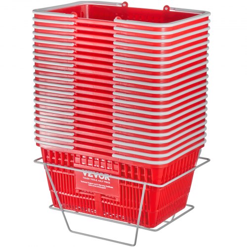 

VEVOR Einkaufskorb, 20er-Set, 21 l robuster Einkaufskorb aus Kunststoff mit Griff und Ständer, 16,5 x 11,8 x 8,27 Zoll, tragbarer Einkaufskorb in Großpackung für den Lebensmitteleinkauf