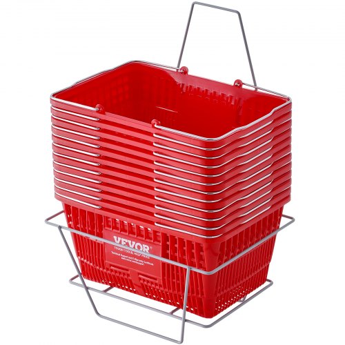 

VEVOR Einkaufskorb, 12er-Set, 21 l robuster Einkaufskorb aus Kunststoff mit Metallgriff und Ständer, 42 x 30 x 21 cm, tragbarer Einkaufskorb für den Lebensmitteleinkauf im Einzelhandel, Supermarkt