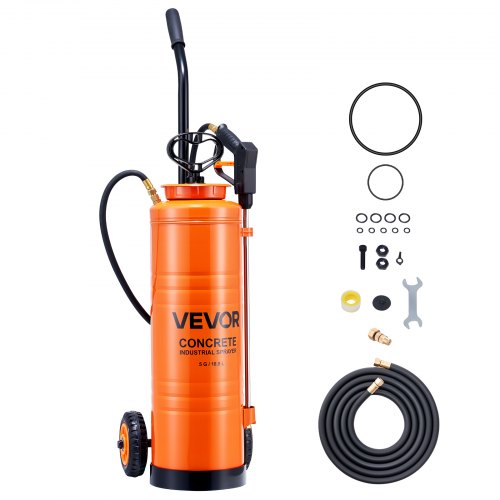 VEVOR Drucksprüher 18,9 L, industrieller Betonsprüher mit Rolle, Edelstahlsprüher, Hochleistungs-Pumpsprüher, inkl. Schläuche, 2 Messingdüsen, ideal für Bau, Rasen und Garten